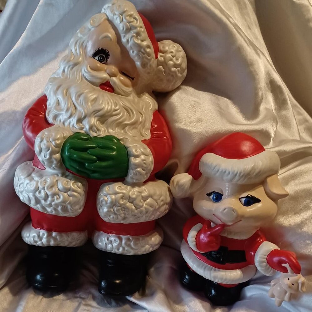 Vintage American Mold Winking Santa and Christmas Pig